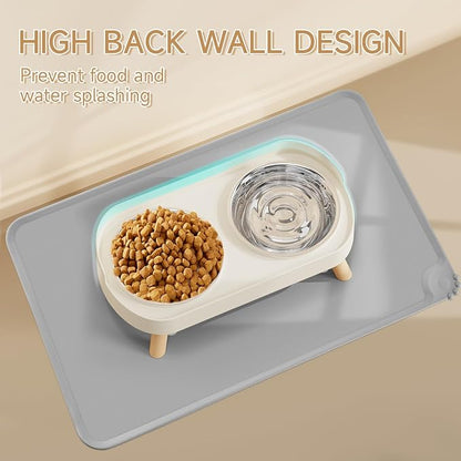 Elevated Cat Bowl with Food Mat, Raised Cat Food and Water Bowl Set - Image 2