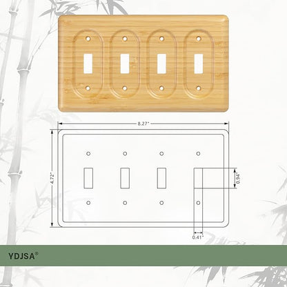 Bamboo Wood Cover Plate for 4 Toggle Switches Quad Size