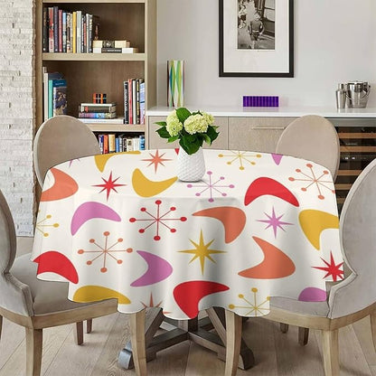 Mid Century Modern Round Tablecloth, Vintage Abstract Colorful Geometrics Modern Art Tablecloth for Home Party Dining Room Kitchen Decor 60Inch(152cm)