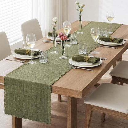14 x 90 Inches Frayed Edge Table Runner, 270G Heavyweight Sand Washed Slub - Image 3
