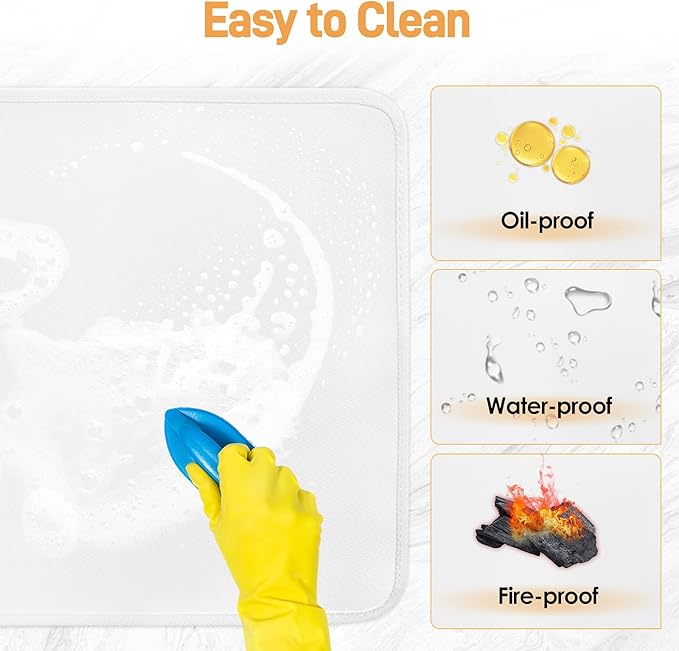 Heat Resistant Mat for Air Fryer, 15 x 18in Heat Resistant Mat for Countertop, Fireproof Silicone Countertop Protector Appliance Slider for Air Fryer, Coffee Maker, Toaster, Oven (White)