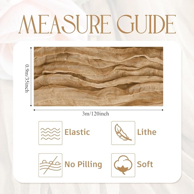 Cheesecloth Table Runner Khaki 10FT Boho Gauze Runner, 3 Pack | 120 Inch Cheese - Image 2