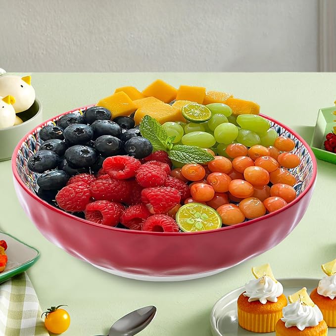 Large Serving Bowls, 75 Oz Fruit Salad Bowls, Bohemian Style Large Porcelain - Image 2