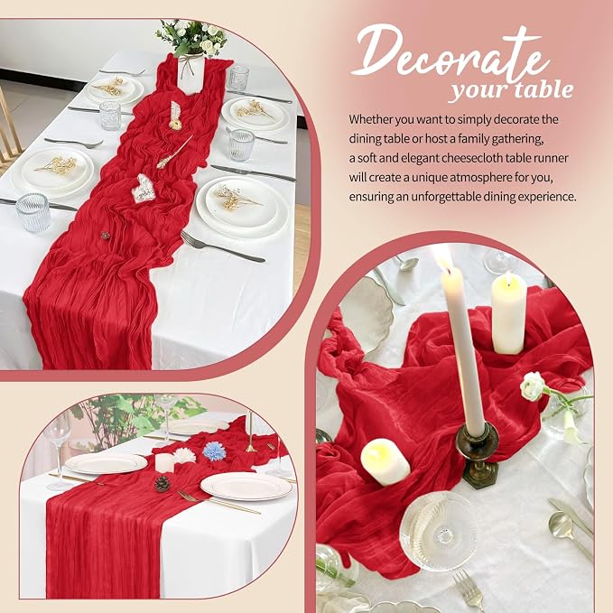 Pesonlook Cheesecloth Table Runner Red, 10 Pack 17.7x108 inch, Long | Rustic - Image 4