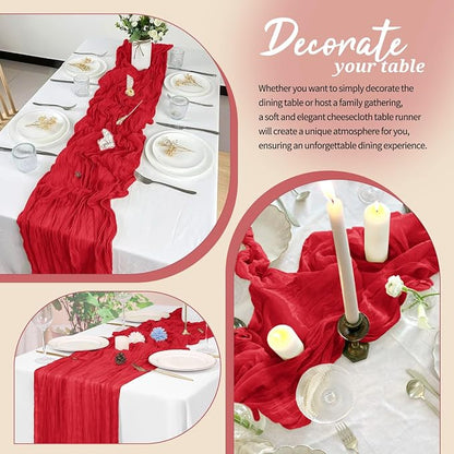 Pesonlook Cheesecloth Table Runner Red, 20 Pack 17.7x108 inch, Long | Rustic - Image 4
