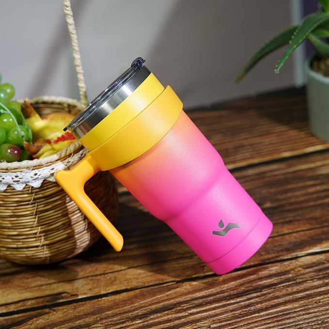 Konokyo 20 oz Tumbler with Handle and Straw, Insulated Travel Mug | Rainbow; - Image 6
