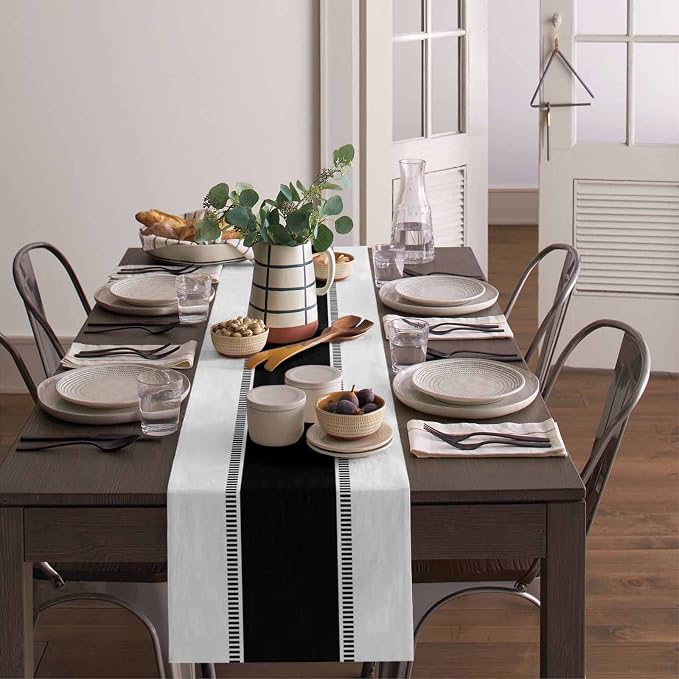 Black and White Table Runners, Farmhouse Stripes Table Runner Dresser Scarves - Image 4