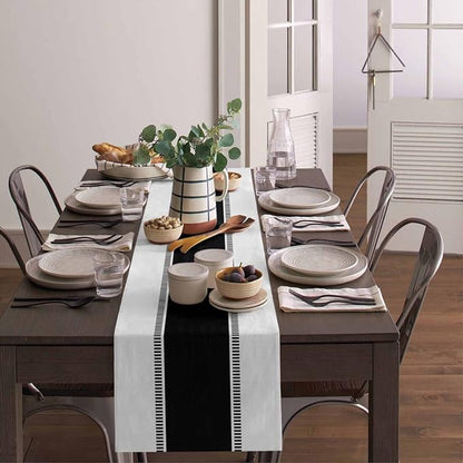 Black and White Table Runners, Farmhouse Stripes Table Runner Dresser Scarves - Image 4