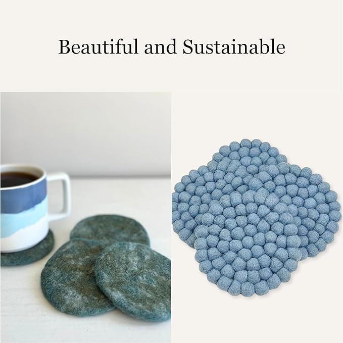 Humble Hilo Handmade Felt Coaster, 3.9 inches, Set of 4 (Navy)