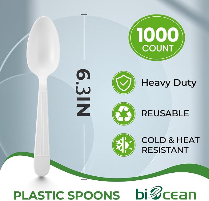 1000 Count White Plastic Spoons Heavy Duty Disposable Spoons Bulk Plastic - Image 2