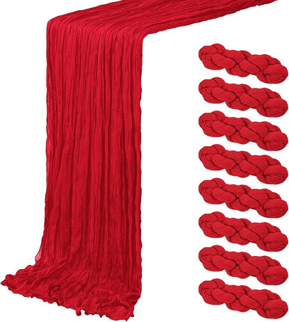 8 Pack Red Cheesecloth Table Runner 20 x 120 inch Gauze Table Runners 10 FT Long by ACSUIT