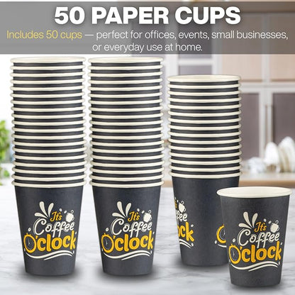 Disposable Coffee Cups, To Go Paper Hot Cups, Coffee O'Clock Design - Image 2