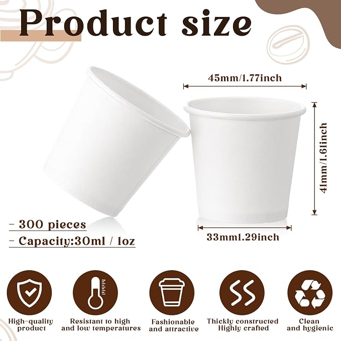 300 Pack 1oz Mini Coffee Cups Disposable Paper Cups Hot or Cold Beverage Cup - Image 2
