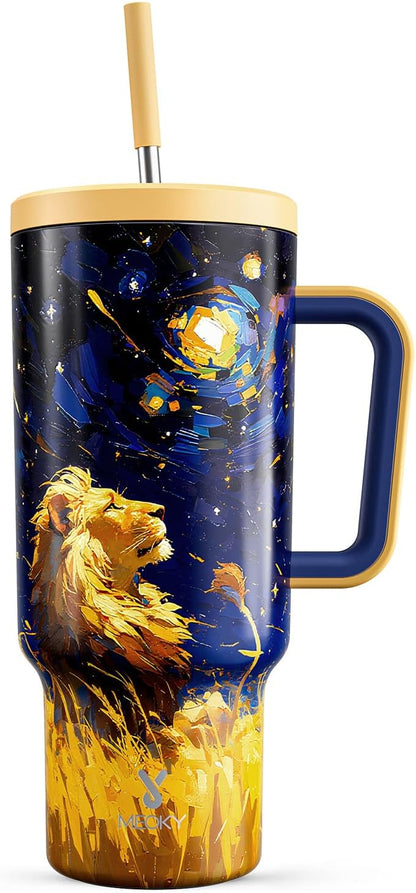 Meoky 40 oz Tumbler with Handle and Straw: Stainless Steel Insulated Tumbler by MEOKY