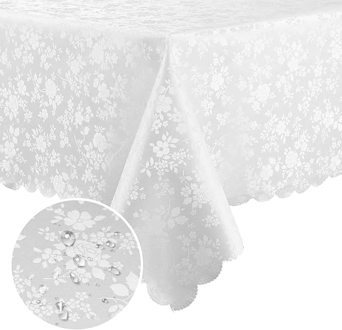 Smiry Rectangle Table Cloth, Waterproof Heavy Duty Vinyl Tablecloths, Wipeable Washable Table Cover for Kitchen and Dining Room (White, 60" X 126")