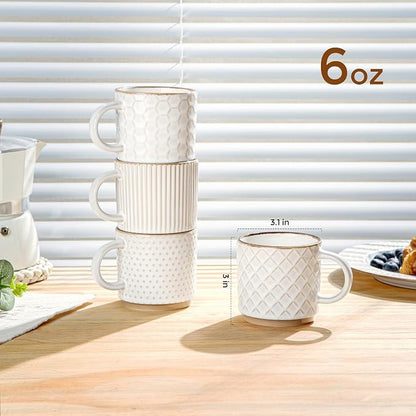 GBhome 6 OZ Stackable Coffee Mugs Set of 4, Ceramic Coffee Cups Set | 4 - Image 2