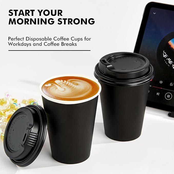 RACETOP Coffee Cups with Lids 12 oz, 100 Pack Disposable To Go Cups, To-go - Image 9