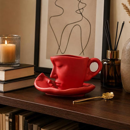 oliruim Red Coffee Cup and Saucer Set - Image 6
