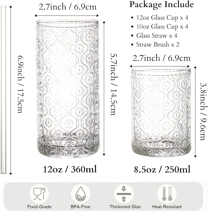 Clear Drinking Glasses Set of 8, 12 Oz Highball & 10 Oz Cocktail Glasses - Image 7