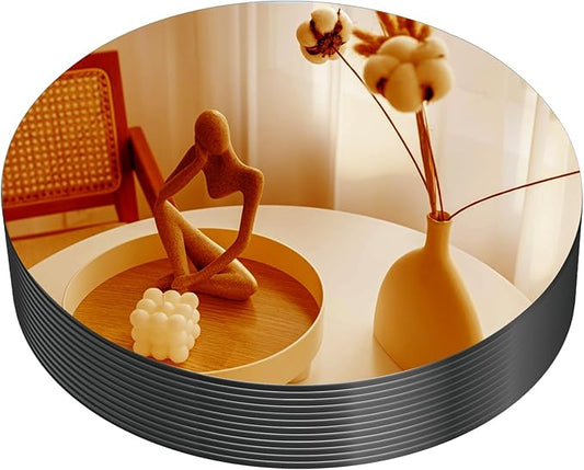 VASUHOME 12" Gold Mirror Centerpieces for Tables, Round Mirror Plates Set for Candle, Wedding, Party Decorations, Circle Mirror Trays with Smooth Edge and Cushioned Feet, 2mm Thick
