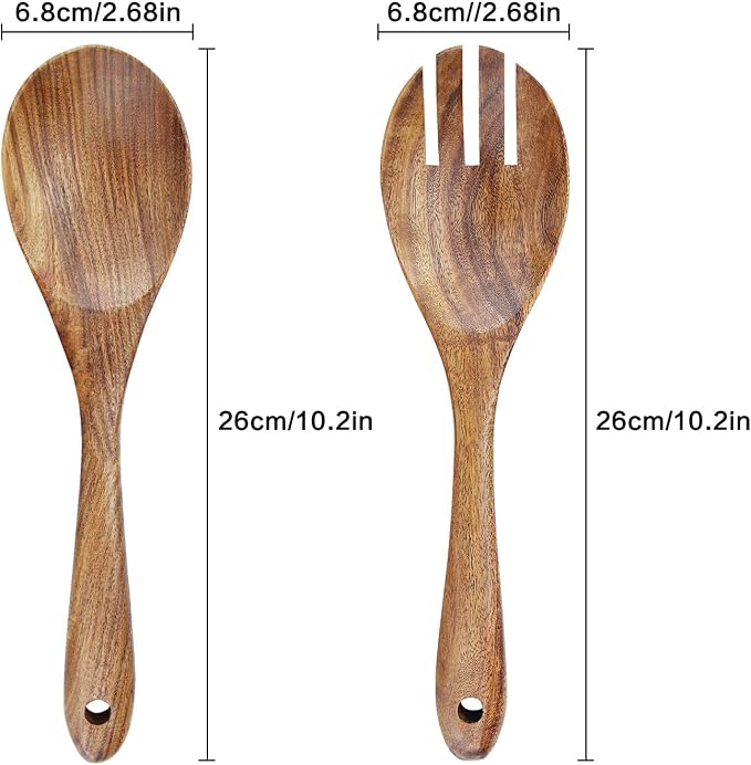 AOOSY Wooden Salad Tongs, 10.2 In Acacia Wood Salad Servers, Long Handle Salad - Image 2