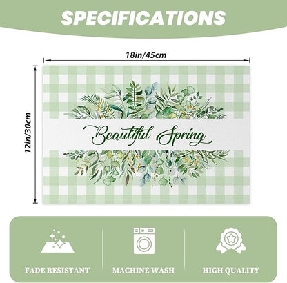 AOFOTO Green Plaid Placemats Set of 4 Beautiful Spring Leaves Printed Place Mats Washable Rectangular Table Mats for Party Home Kitchen Restaurant Dining Table Decor 12x18 Inch