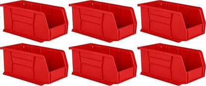 Hudson Exchange 11" x 5-1/2" x 5" (6 Pack) Plastic Stackable Storage Bin and Hanging Container, Red