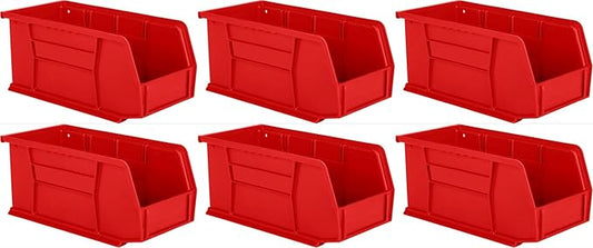 Hudson Exchange 11" x 5-1/2" x 5" (6 Pack) Plastic Stackable Storage Bin and Hanging Container, Red