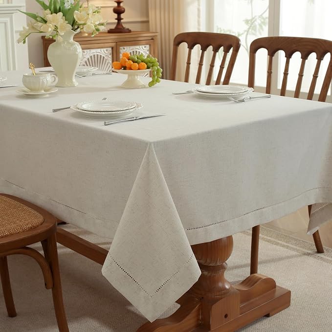Linen Blend Handmade Hemstitched Tablecloth - Image 5