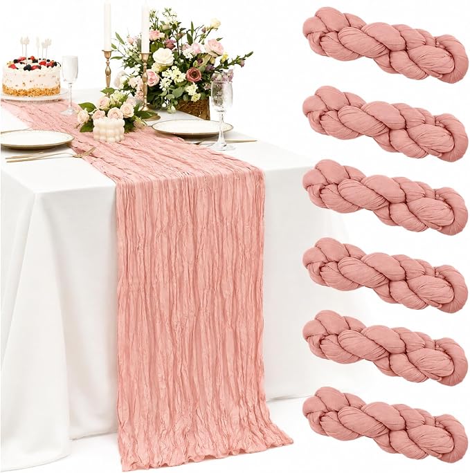 6 Pack Dusty Pink Cheesecloth Table Runner 22x120 Inch Gauze Table Runners | by Fwxdbwyl