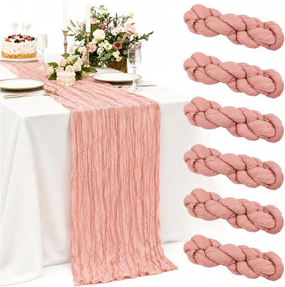 6 Pack Dusty Pink Cheesecloth Table Runner 22x120 Inch Gauze Table Runners | by Fwxdbwyl