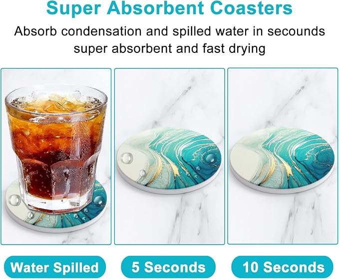 Coasters for Drinks, Kitchen Home Decor Housewarming Gift, Round 4 in - Image 3