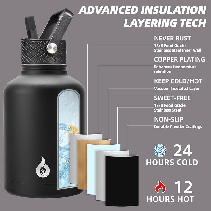 BJPKPK 50oz Large Insulated Water Bottle, Stainless Steel Water Jug | - Image 2