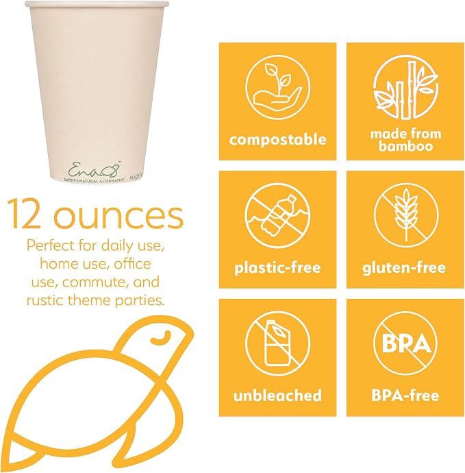 100% Compostable Disposable Coffee Cups Paper Cups Made from Bamboo, - Image 2