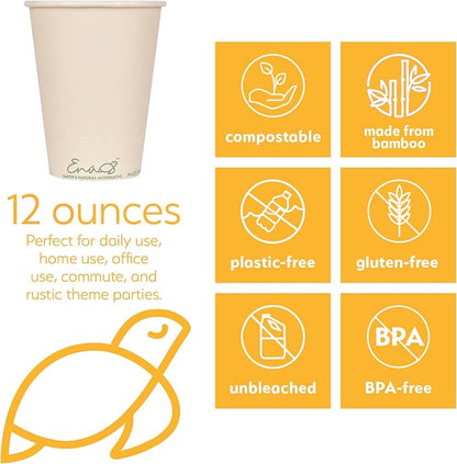 100% Compostable Disposable Coffee Cups Paper Cups Made from Bamboo, - Image 3