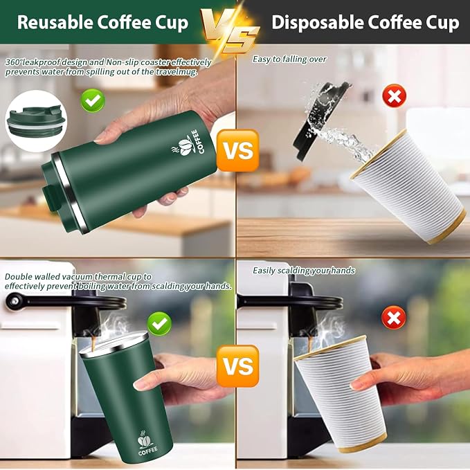 Insulated Travel Coffee Mug Reusable Coffee Tumbler Cup - Image 6