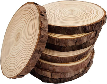 Unfinished Natural with Tree Bark Wood Slices 8 Pcs 5.5-6 inch Disc Coasters by WilliamCraftCalifornia