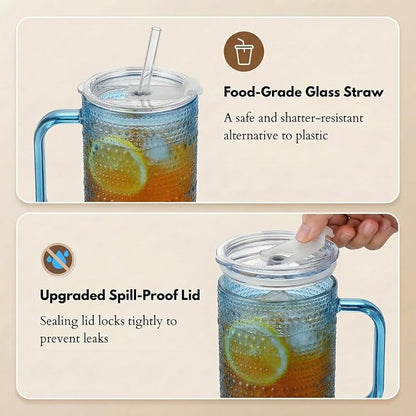 20 oz Blue Glass Tumbler with Lid and Straw, Glass Iced Coffee Cups, - Image 8