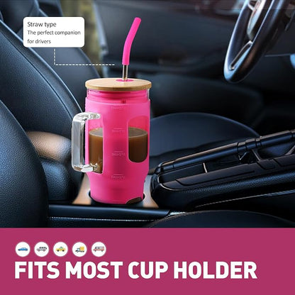 WINSA Glass Tumbler with Straw & Lid, 32 oz Glass Cup with Handle, Water Bottle - Image 5