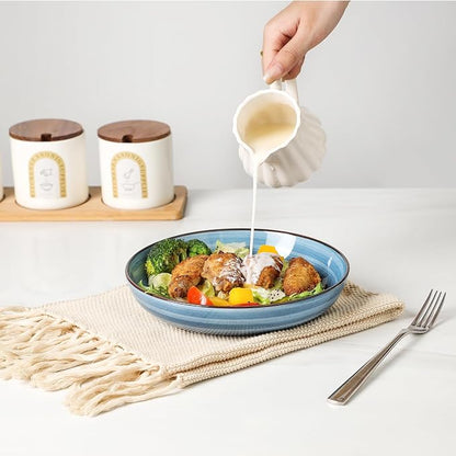 KitchenTour Large Pasta Bowls 34 oz, Ceramic Salad Serving Bowls Set of 6 - Image 5