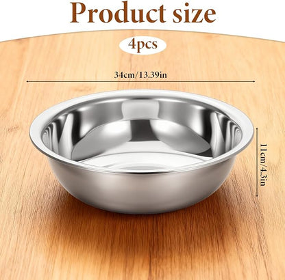 4 Pcs Stainless Steel Mixing Bowl Nesting Metal Prep Salad Bowl Extra Large - Image 2