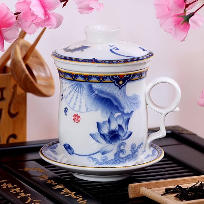 Porcelain Tea Cup with Infuser Lid and Saucer Sets - Image 7