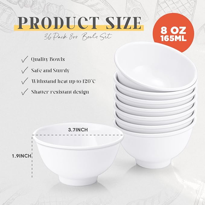 Tioncy 36 Pcs Bowls Set Unbreakable Dessert Soup Salad Bowls - Image 2