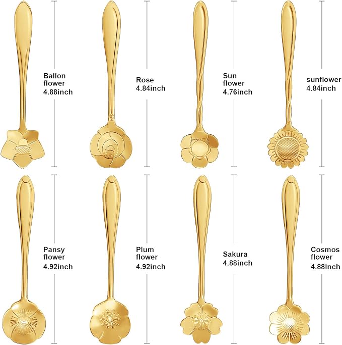 Maitys 16 Pcs Gold Flower Coffee Spoons - Image 2