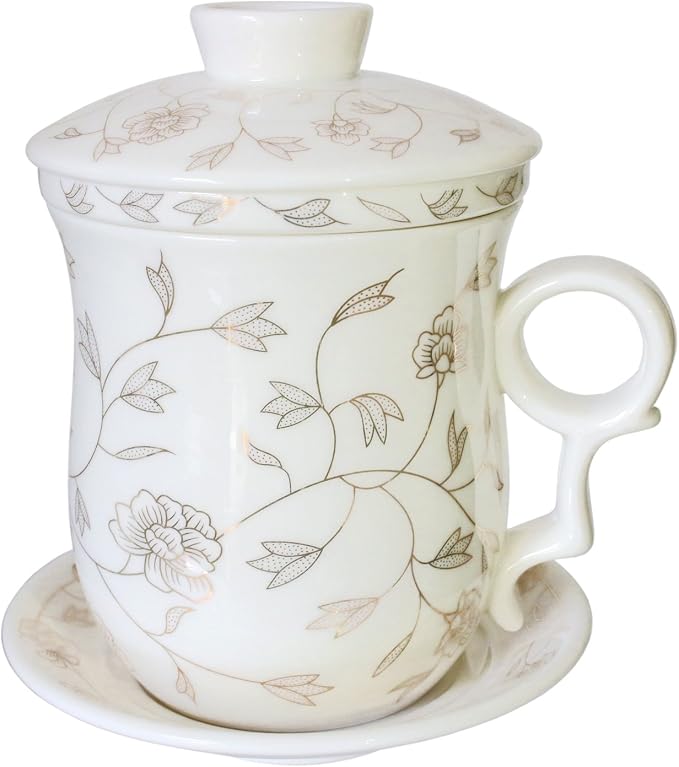 Porcelain Tea Cup with Infuser Lid and Saucer Sets - Image 7