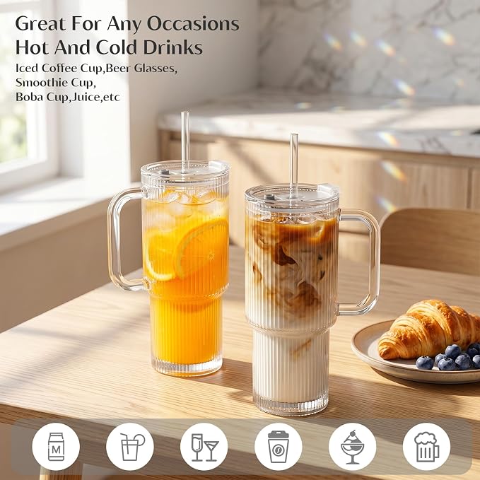 INSETLAN 24 oz Ribbed Glass Tumbler - Image 5
