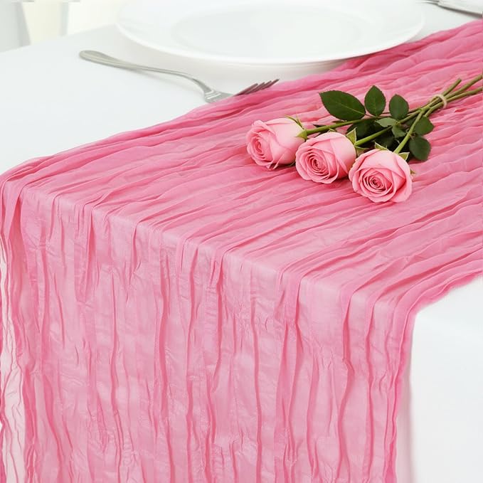 8 Pack Rose Pink Cheesecloth Table Runner 120 Inch Boho Wedding Decor | by Fixwal