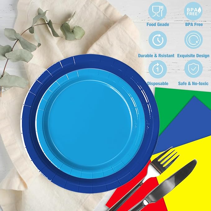 Oigco 60 PCS Colorful Paper Plates, Pastel Plates and Napkins, Rainbow - Image 4