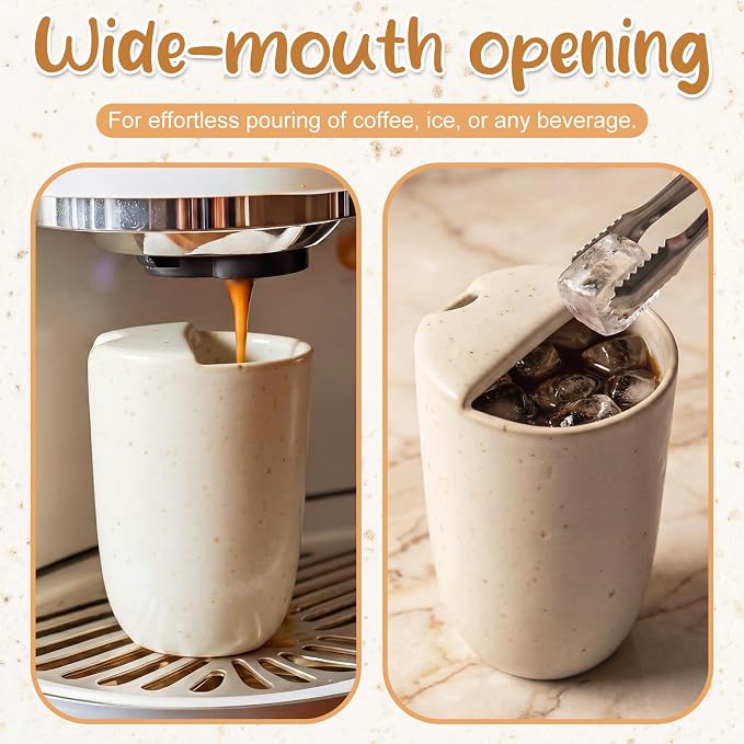 1 Pack Ceramic Coffee Mug with Sip Hole 9.5oz Retro Espresso Cup with Straw and - Image 7