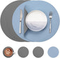 Myir JUN Round Placemats Set of 4 Faux Leather Place Mats and Coasters 15 inch Round Table Mats Dual Sided Non-Slip Stain Resistant Placemats (Gray & Sky Blue, Set of 4)